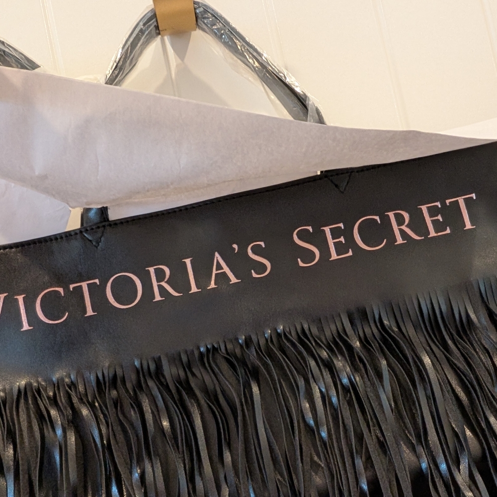 Brand New In Original Packaging Victoria's Secret Black Fringe Tote Bag - Picture 3 of 6